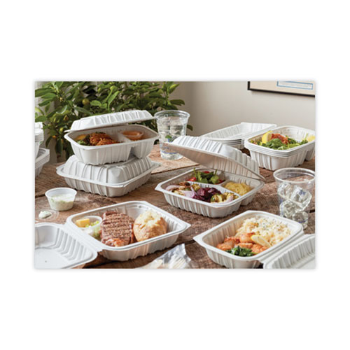 Picture of EarthChoice Vented Microwavable MFPP Hinged Lid Container, 8.5 x 8.5 x 3.1, White, Plastic, 146/Carton