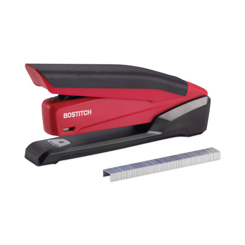 Picture of InPower One-Finger 3-in-1 Desktop Stapler with Antimicrobial Protection, 20-Sheet Capacity, Red/Black