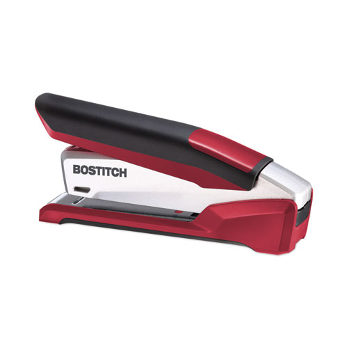 Picture of InPower One-Finger 3-in-1 Desktop Stapler with Antimicrobial Protection, 28-Sheet Capacity, Red/Silver