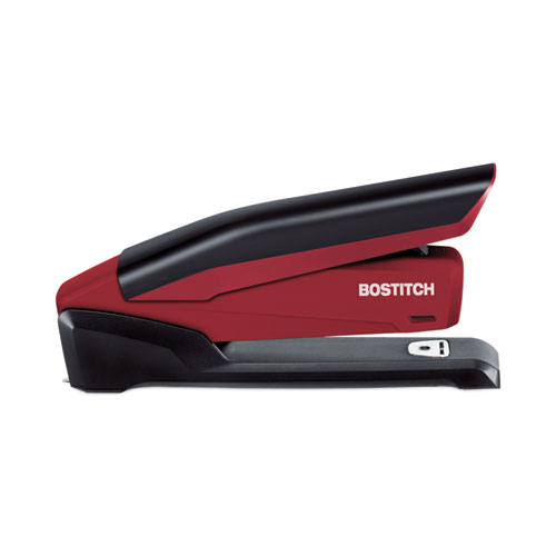 Picture of InPower One-Finger 3-in-1 Desktop Stapler with Antimicrobial Protection, 20-Sheet Capacity, Red/Black