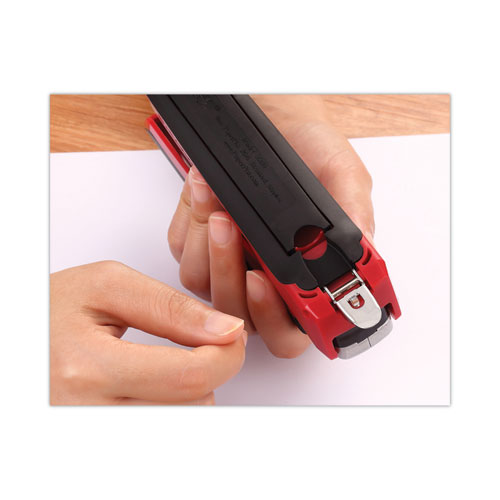 Picture of InPower One-Finger 3-in-1 Desktop Stapler with Antimicrobial Protection, 28-Sheet Capacity, Red/Silver