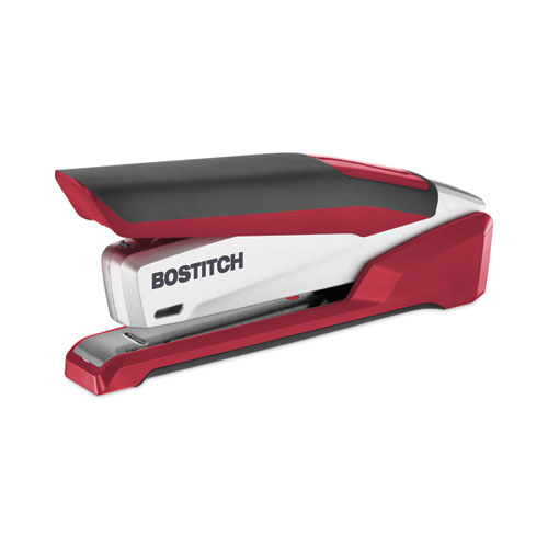 Picture of InPower Spring-Powered Desktop Stapler with Antimicrobial Protection, 28-Sheet Capacity, Red/Silver
