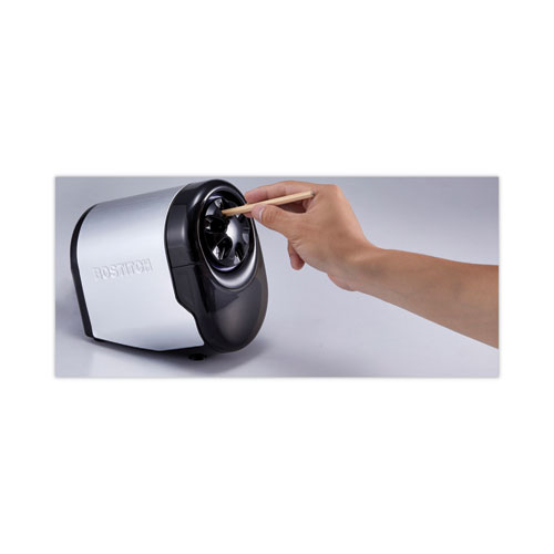 Picture of QuietSharp Glow Classroom Electric Pencil Sharpener, AC-Powered, 6.13 x 10.69 x 9, Silver/Black