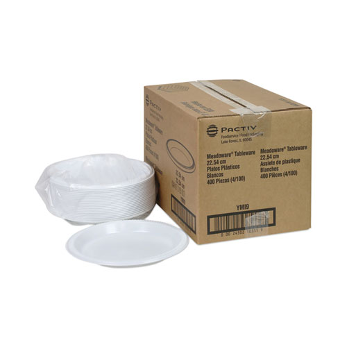 Picture of Meadoware Impact Plastic Dinnerware, Plate, 8.88" dia, White, 400/Carton