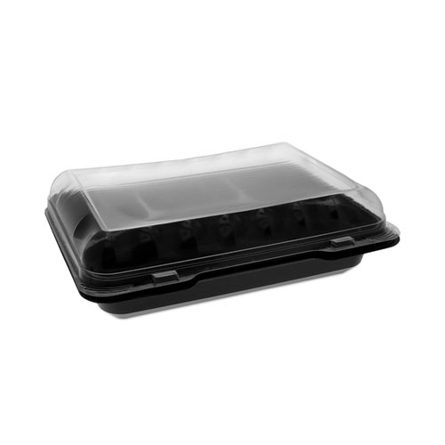 Picture of Dual Color SmartLock Hinged Lid Container, 4-Compartment, 10.75 x 8 x 3.25, Black Base/Clear Top, Plastic, 125/Carton