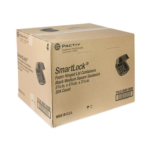 Picture of SmartLock Foam Hinged Lid Container, Sandwich, 5.75 x 5.75 x 3.25, Black, 504/Carton