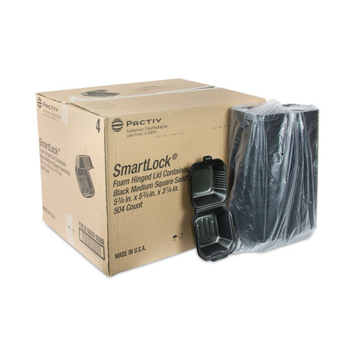 Picture of SmartLock Foam Hinged Lid Container, Sandwich, 5.75 x 5.75 x 3.25, Black, 504/Carton