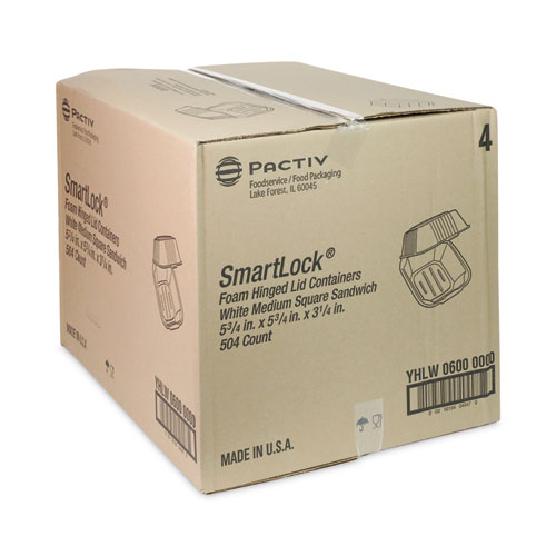 Picture of SmartLock Foam Hinged Lid Container, Sandwich, 5.75 x 5.75 x 3.25, White, 504/Carton