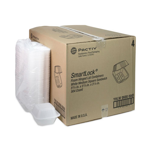 Picture of SmartLock Foam Hinged Lid Container, Sandwich, 5.75 x 5.75 x 3.25, White, 504/Carton