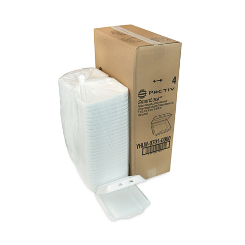 Picture of SmartLock Foam Hinged Lid Container, Small, 7.5 x 8 x 2.63, White, 150/Carton