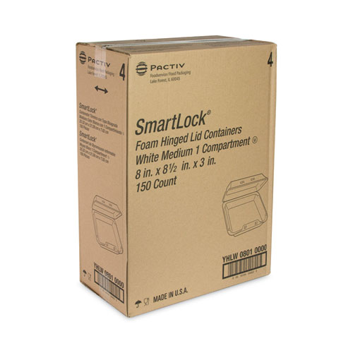 Picture of SmartLock Foam Hinged Lid Container, Medium, 8 x 8 x 3, White, 150/Carton