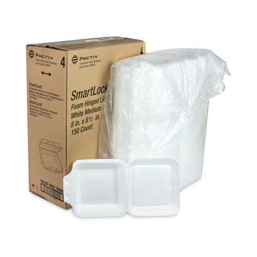 Picture of SmartLock Foam Hinged Lid Container, Medium, 8 x 8 x 3, White, 150/Carton