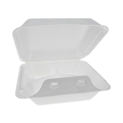 Picture of SmartLock Foam Hinged Lid Container, Medium, 3-Compartment, 8 x 8.5 x 3, White, 150/Carton