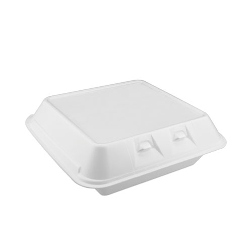 Picture of SmartLock Foam Hinged Lid Container, Large, 3-Compartment, 9 x 9.25 x 3.25, White, 150/Carton