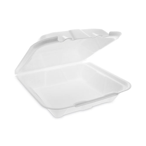 Picture of Vented Foam Hinged Lid Container, Dual Tab Lock Economy, 9.13 x 9 x 3.25, White, 150/Carton