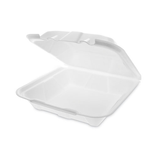 Picture of Vented Foam Hinged Lid Container, Dual Tab Lock Economy, 9.13 x 9 x 3.25, White, 150/Carton