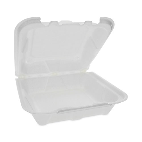 Picture of Vented Foam Hinged Lid Container, Dual Tab Lock, 8.42 x 8.15 x 3, White, 150/Carton