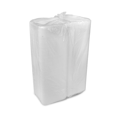 Picture of Vented Foam Hinged Lid Container, Dual Tab Lock, 8.42 x 8.15 x 3, White, 150/Carton