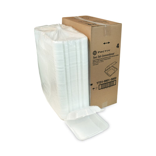 Picture of Vented Foam Hinged Lid Container, Dual Tab Lock, 9.13 x 9 x 3.25, White, 150/Carton