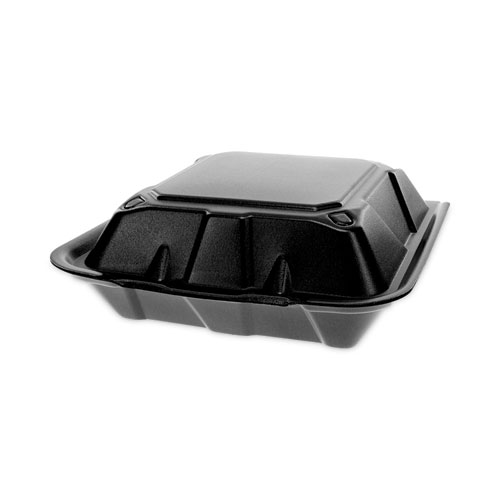 Picture of Vented Foam Hinged Lid Container, Dual Tab Lock, 9 x 9 x 3.25, Black, 150/Carton