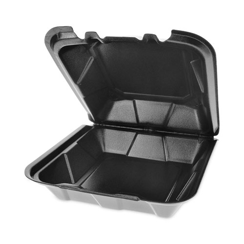 Picture of Vented Foam Hinged Lid Container, Dual Tab Lock, 9 x 9 x 3.25, Black, 150/Carton