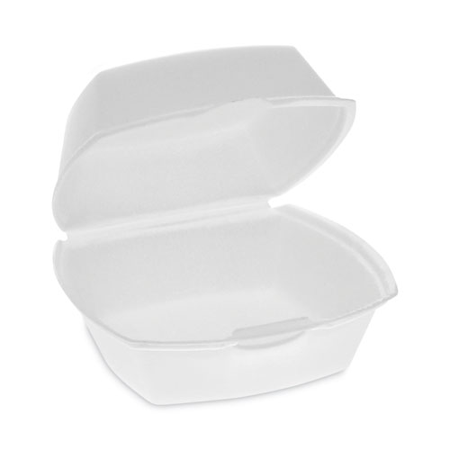 Picture of Foam Hinged Lid Container, Single Tab Lock, 5.13 x 5.13 x 2.5, White, 500/Carton