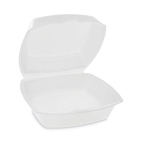 Picture of Foam Hinged Lid Container, Single Tab Lock, 6.38 x 6.38 x 3, White, 500/Carton