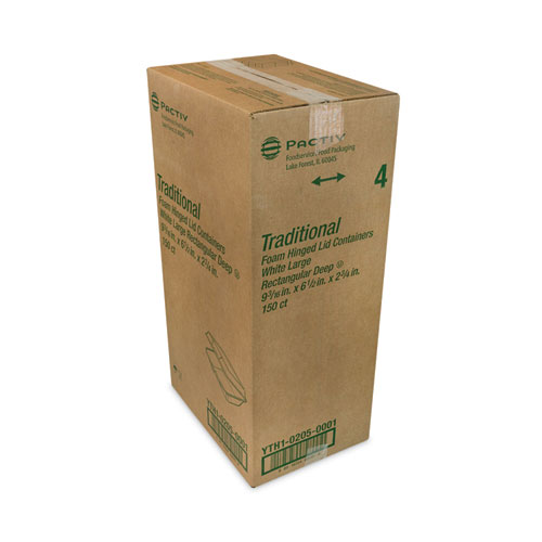 Picture of Foam Hinged Lid Container, Single Tab Lock #205 Utility, 9.19 x 6.5 x 2.75, White, 150/Carton