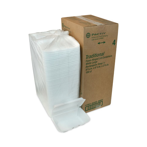 Picture of Foam Hinged Lid Container, Single Tab Lock #205 Utility, 9.19 x 6.5 x 2.75, White, 150/Carton