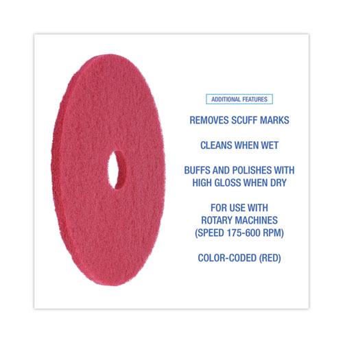 Picture of Buffing Floor Pads, 19" Diameter, Red, 5/Carton