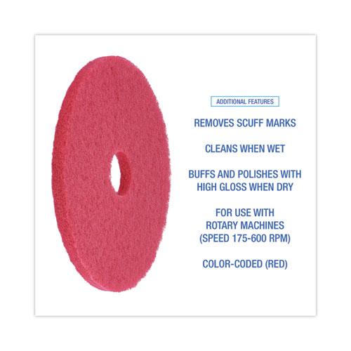 Picture of Buffing Floor Pads, 18" Diameter, Red, 5/Carton