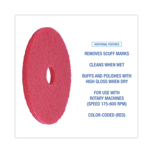Picture of Buffing Floor Pads, 17" Diameter, Red, 5/Carton