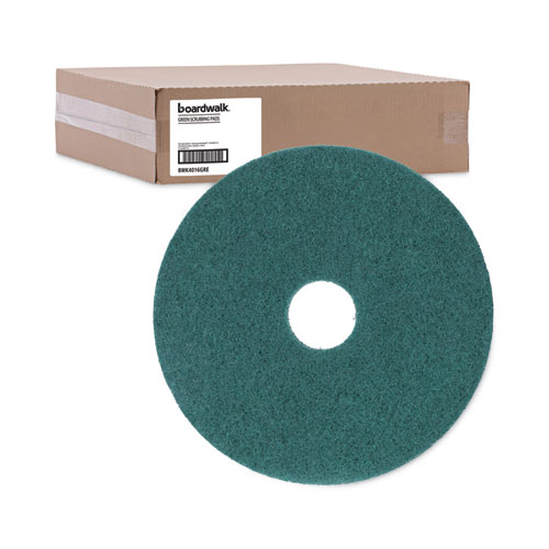 Picture of Heavy-Duty Scrubbing Floor Pads, 16" Diameter, Green, 5/Carton