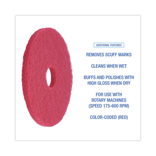 Picture of Buffing Floor Pads, 15" Diameter, Red, 5/Carton