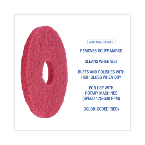 Picture of Buffing Floor Pads, 12" Diameter, Red, 5/Carton