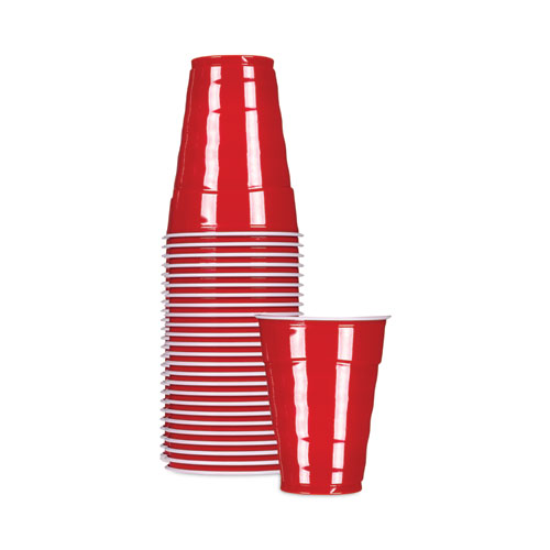 Picture of Easy Grip Disposable Plastic Party Cups, 9 oz, Red, 50/Pack, 12 Packs/Carton