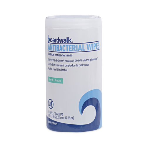Picture of Antibacterial Wipes, 1-Ply, 5.4 x 8, Fresh Scent, White, 75/Canister