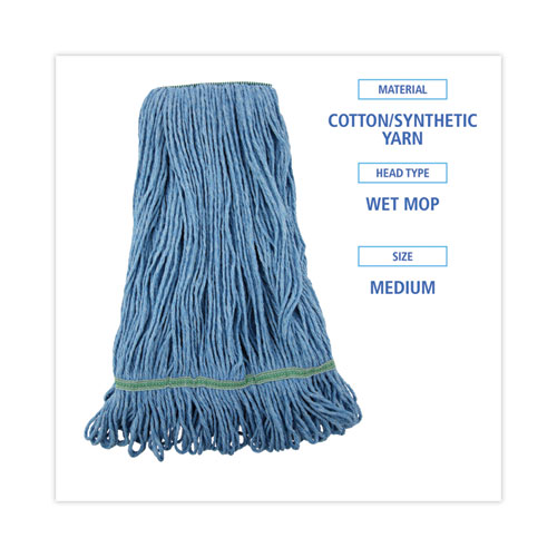 Picture of Super Loop Wet Mop Head, Cotton/Synthetic Fiber, 1" Headband, Medium Size, Blue, 12/Carton