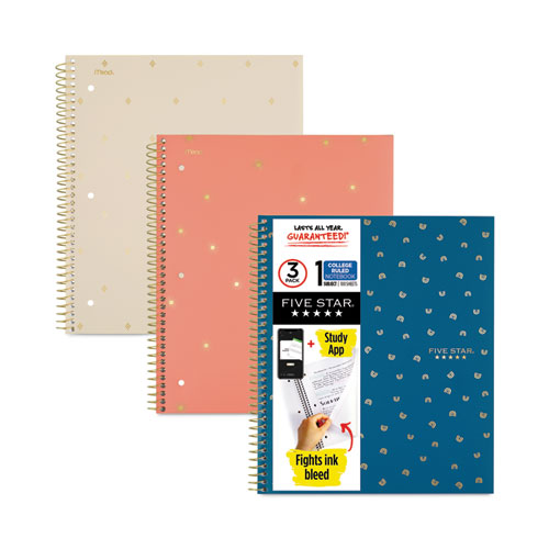 Picture of Style Wirebound Notebook, 1-Subject, Medium/College Rule, Assorted Cover Colors, (100) 11 x 8.5 Sheets, 3/Pack