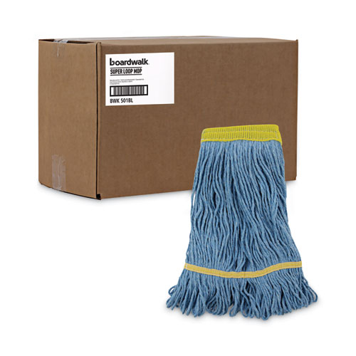 Picture of Super Loop Wet Mop Head, Cotton/Synthetic Fiber, 5" Headband, Small Size, Blue, 12/Carton