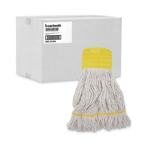 Picture of Super Loop Wet Mop Head, Cotton/Synthetic Fiber, 5" Headband, Small Size, White, 12/Carton