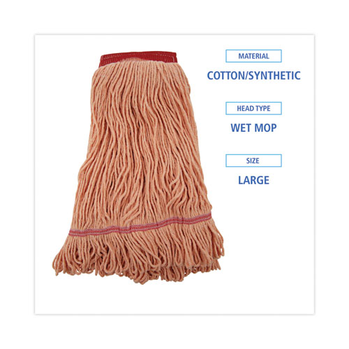 Picture of Super Loop Wet Mop Head, Cotton/Synthetic Fiber, 5" Headband, Large Size, Orange, 12/Carton
