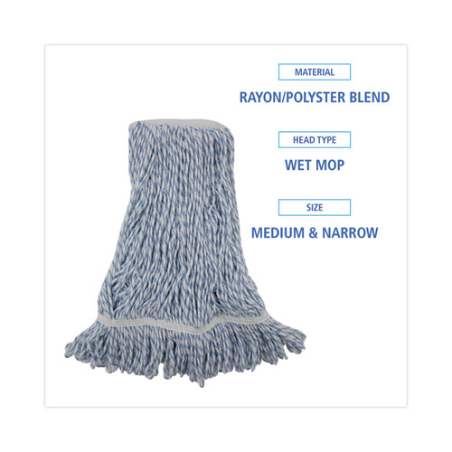 Picture of Mop Head, Floor Finish, Narrow, Rayon/Polyester, Medium, White/Blue, 12/Carton