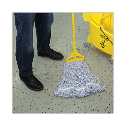 Picture of Mop Head, Floor Finish, Narrow, Rayon/Polyester, Medium, White/Blue, 12/Carton