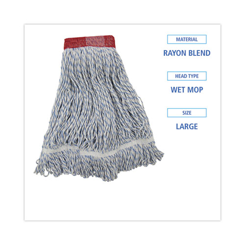 Picture of Mop Head, Floor Finish, Wide, Rayon/Polyester, Large, White/Blue, 12/Carton