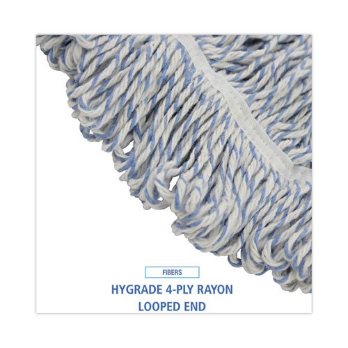 Picture of Mop Head, Floor Finish, Wide, Rayon/Polyester, Large, White/Blue, 12/Carton