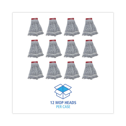 Picture of Mop Head, Floor Finish, Wide, Rayon/Polyester, Large, White/Blue, 12/Carton