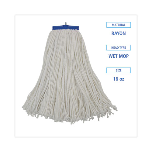 Picture of Cut-End Lie-Flat Wet Mop Head, Rayon, 16oz, White, 12/Carton