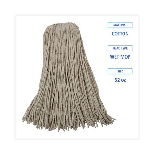 Picture of Mop Head, Economical Lie-Flat Head, Cotton Fiber, 32oz, White, 12/Carton