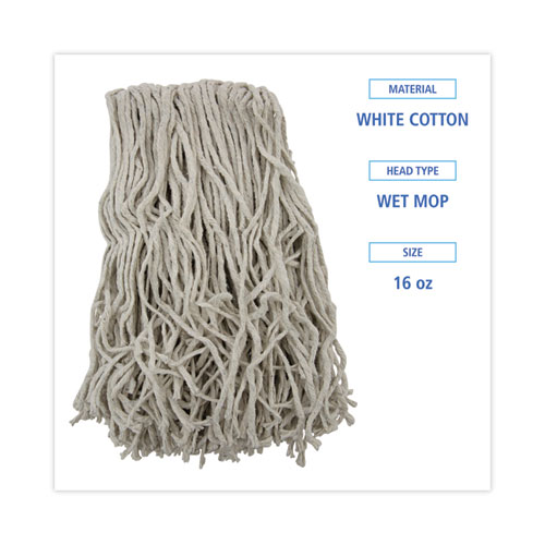 Picture of Banded Mop Head, Cotton, Cut-End, White, 16 oz, 12/Carton